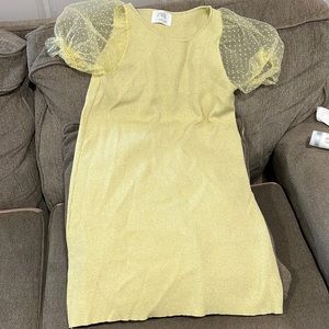 Yellow/ Gold Zara ribbed dress with polka dot sleeve